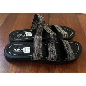 Black Sandals Good Soles By Catherine’s Women’s XL Silver Metallic Straps NWOT